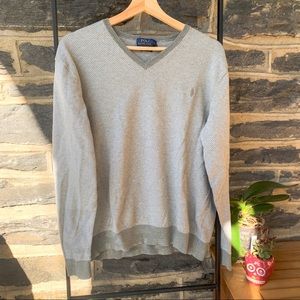 Polo Ralph Lauren Gray And White Vneck Sweater